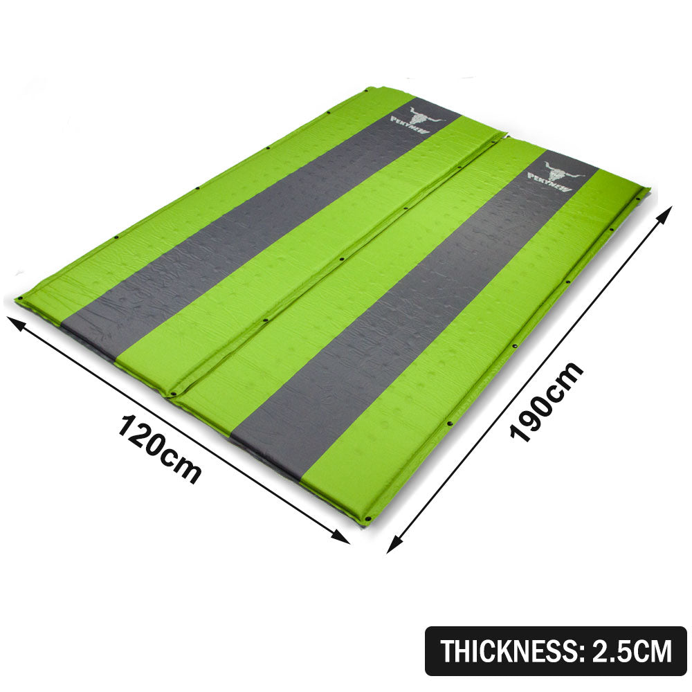 Double Self Inflating Mattress Sleeping Mat Air Bed Camping Camp Hiking Joinable - green 9