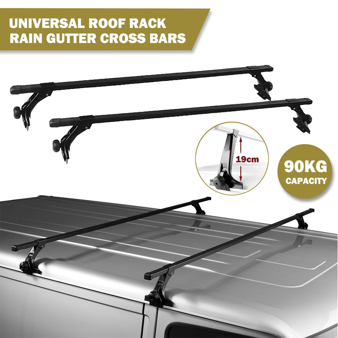 120cm Universal Rain Gutter Car Roof Rack Cross Bars Black Adjustable Brackets Medium 4