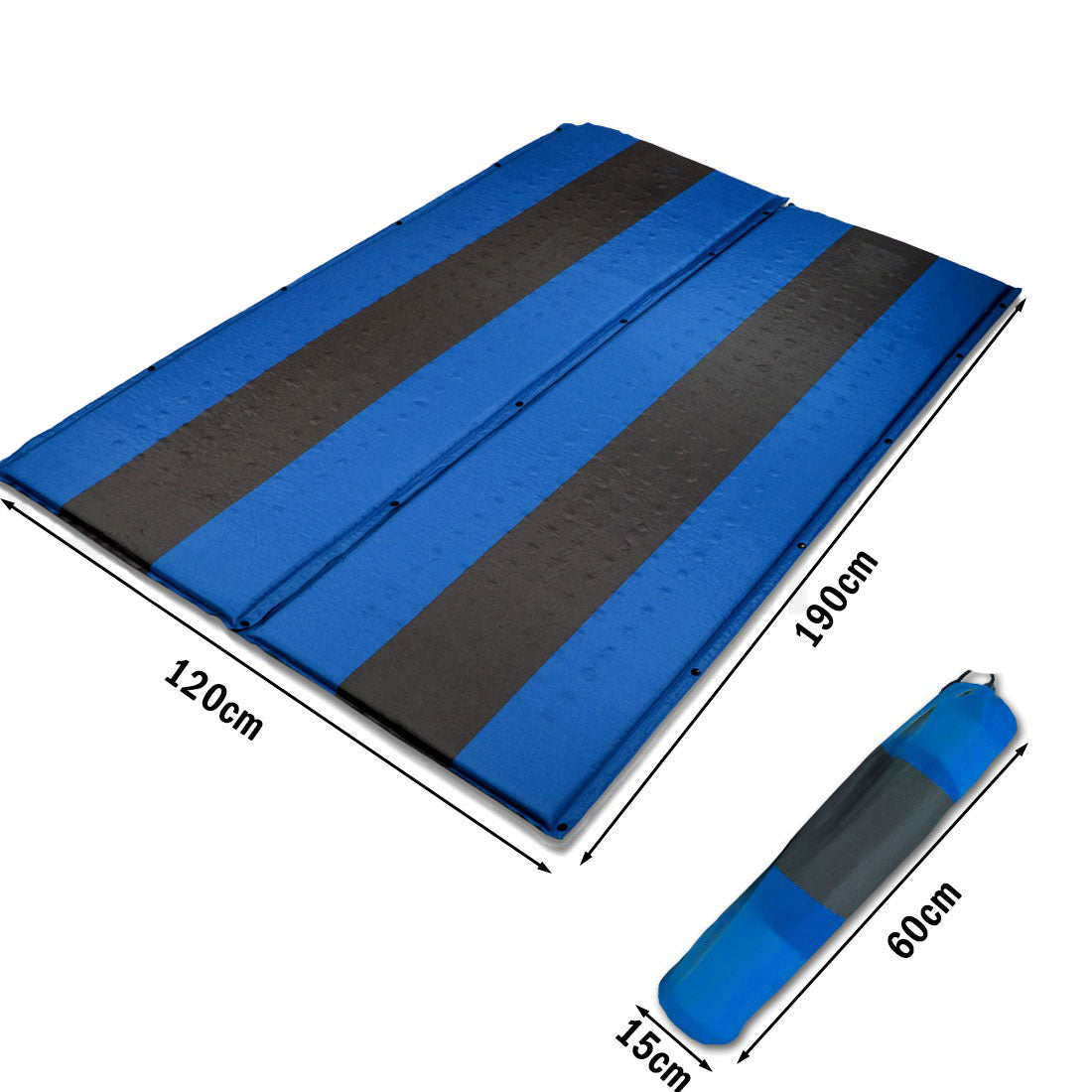 Double Self Inflating Mattress Sleeping Mat Air Bed Camping Hiking Joinable - blue 6