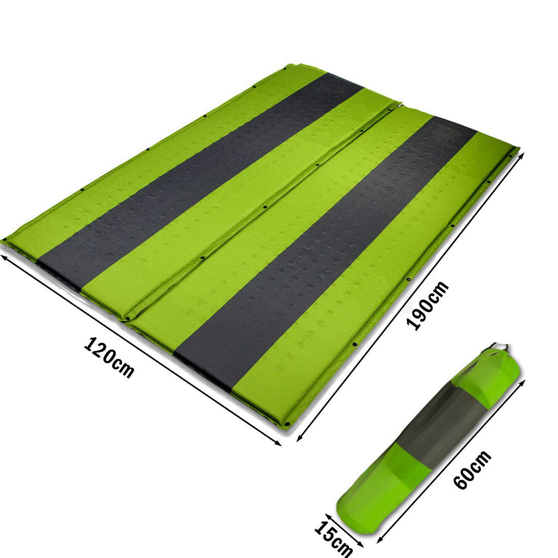 Double Self Inflating Mattress Sleeping Mat Air Bed Camping Hiking Joinable - green 9