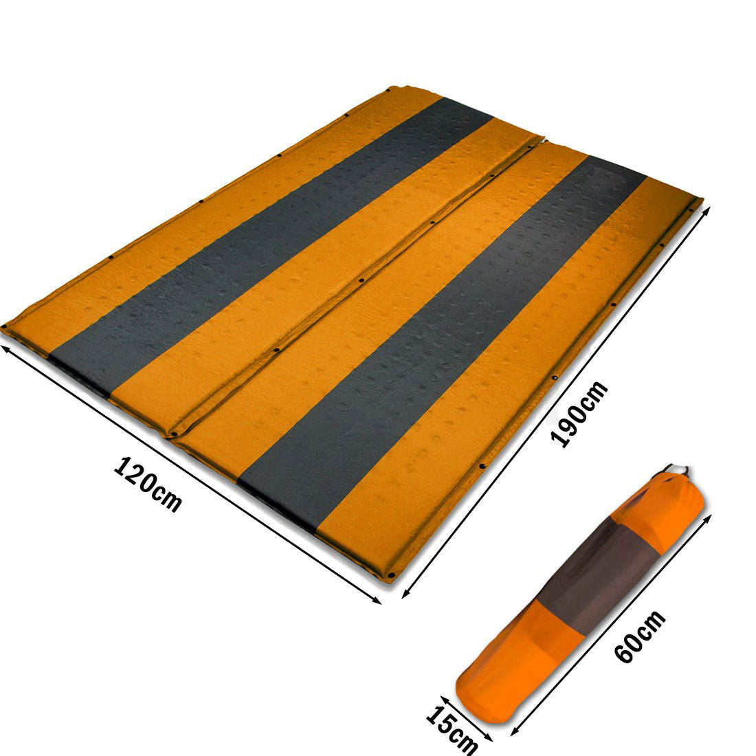 Double Self Inflating Mattress Sleeping Mat Air Bed Camping Hiking Joinable - orange 9