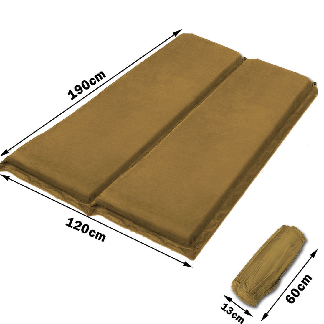 Double Self Inflating Mattress Sleeping Sedue Mat Air Bed Camping Camp Hiking Joinable - beige 6