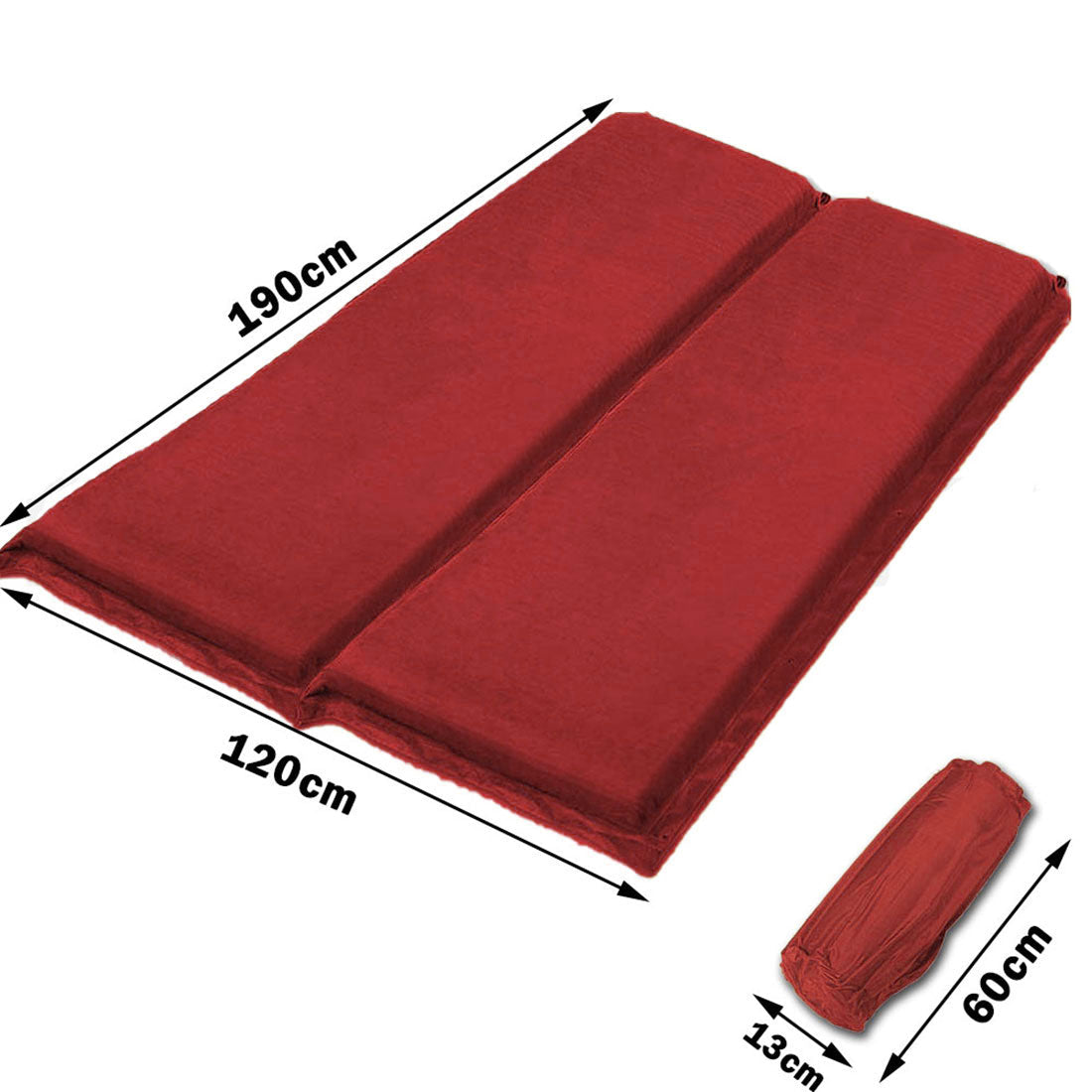Double Self Inflating Mattress Sleeping Sedue Mat Air Bed Camping Camp Hiking Joinable - red 3