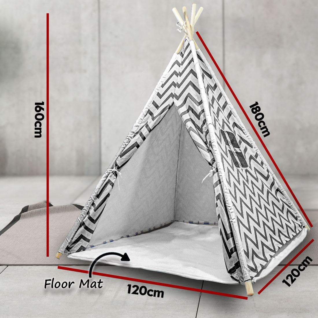 Giant Cotton Canvas Kids Teepee Wigwam Children Pretend Play Tent Indoor Outdoor Party - black 10