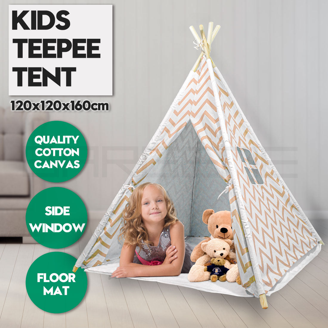 Giant Cotton Canvas Kids Teepee Wigwam Children Pretend Play Tent Indoor Outdoor Party - orange 9