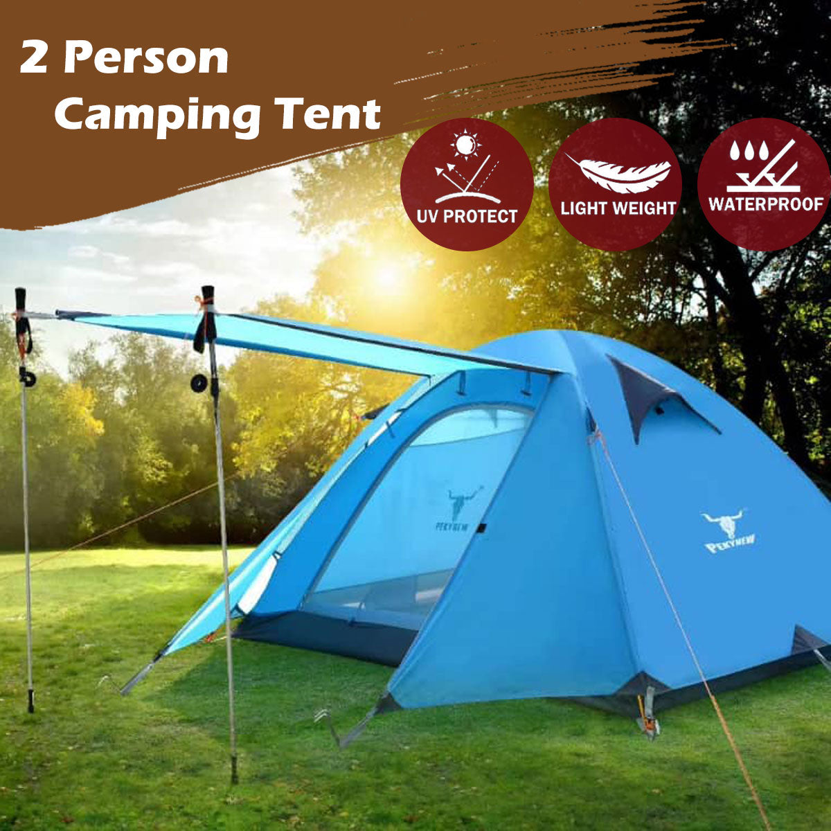 2 Person Portable Outdoor Lightweight Cycling Hiking Backpacking Camping Waterproof Tent - Blue 7