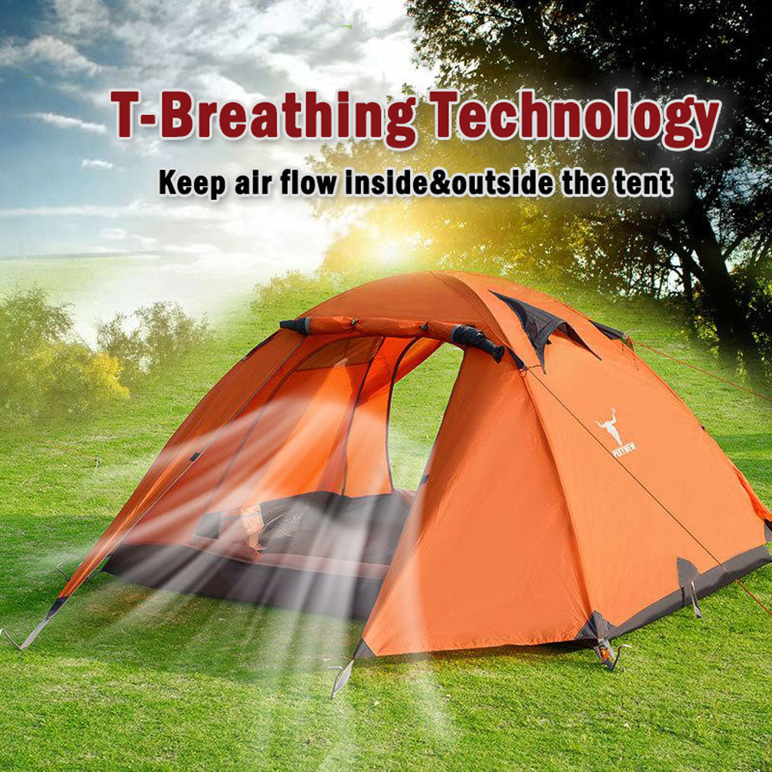 2 Person Portable Outdoor Lightweight Cycling Hiking Backpacking Camping Waterproof Tent - Orange 4
