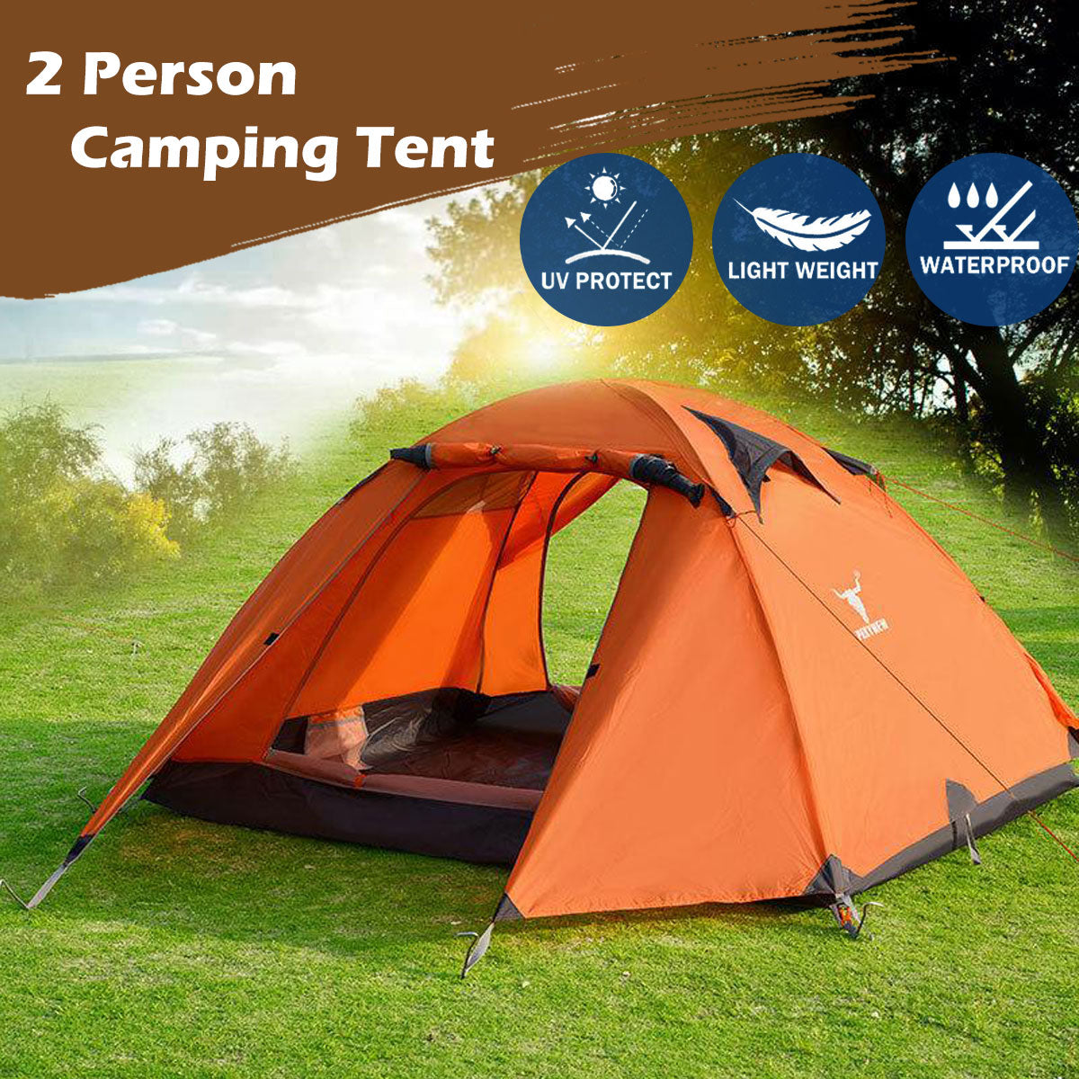 2 Person Portable Outdoor Lightweight Cycling Hiking Backpacking Camping Waterproof Tent - Orange 6