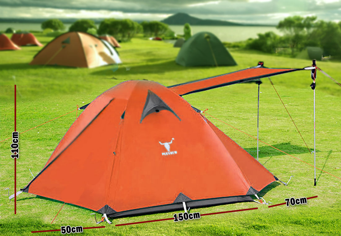 2 Person Portable Outdoor Lightweight Cycling Hiking Backpacking Camping Waterproof Tent - Orange 8