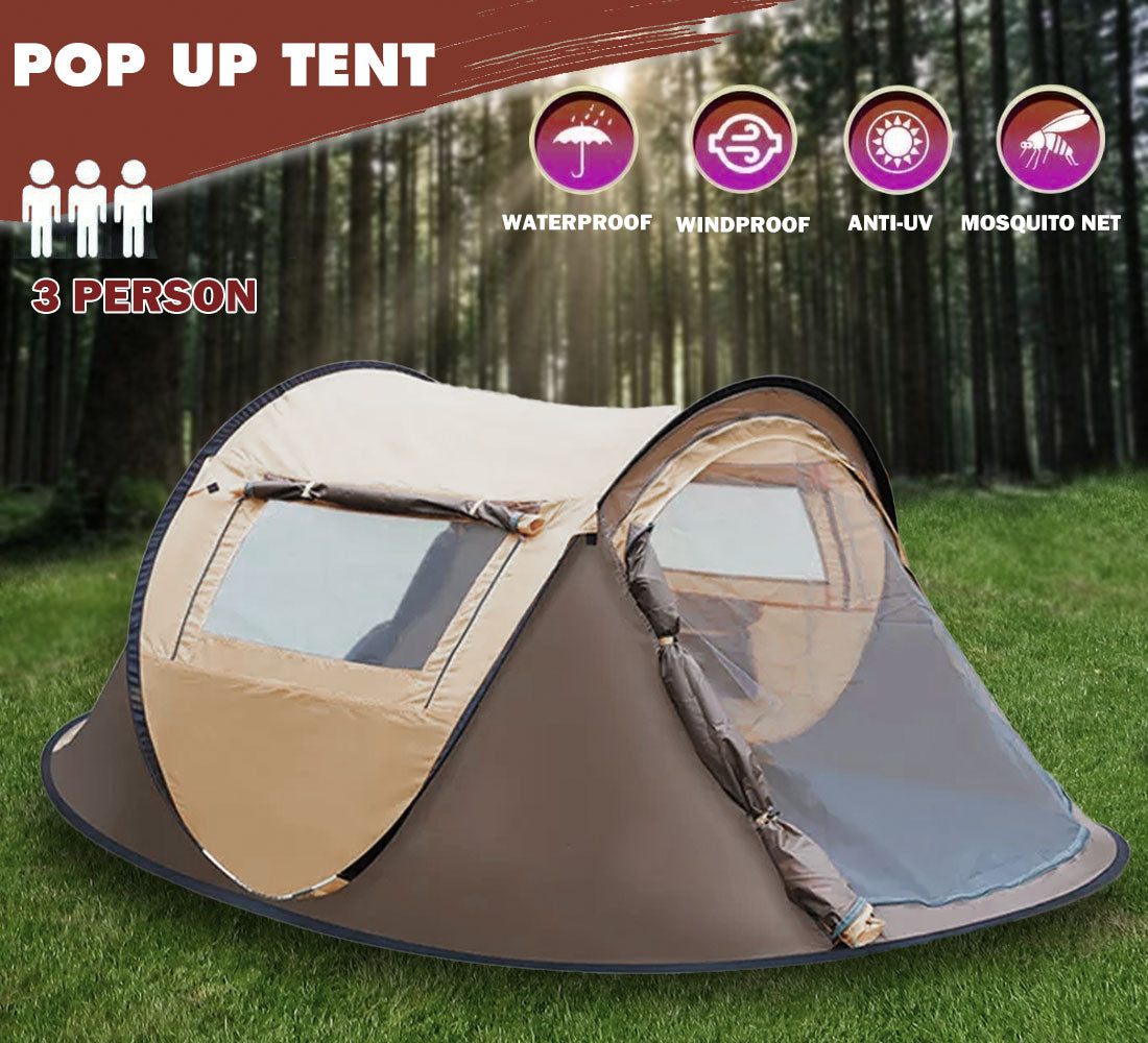 Waterproof Instant Up Beach Camping Tent 3 Person Pop up Tents Family Hiking Dome 7