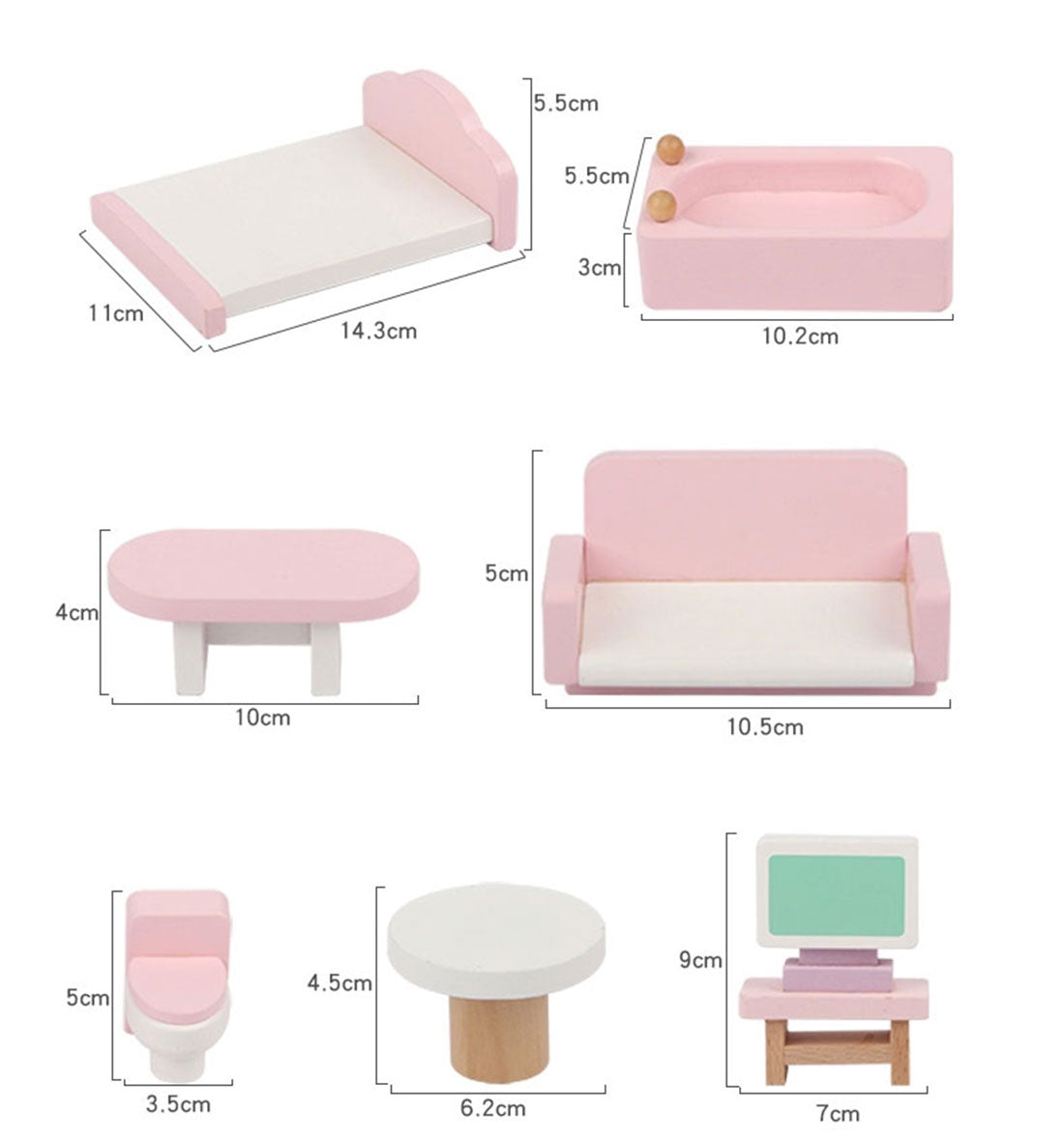 Wooden DIY Dolls Doll House 3 Level Kids Pretend Play Toys Full Furniture Set Pink 8