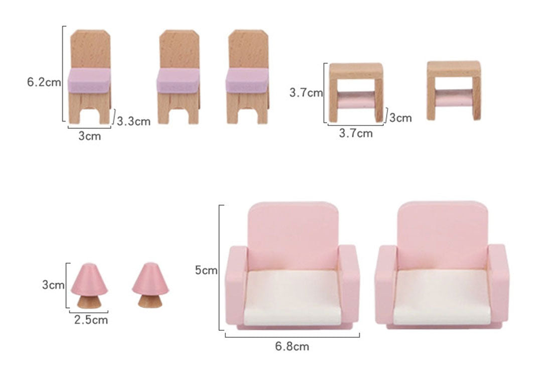 Wooden DIY Dolls Doll House 3 Level Kids Pretend Play Toys Full Furniture Set Pink 9