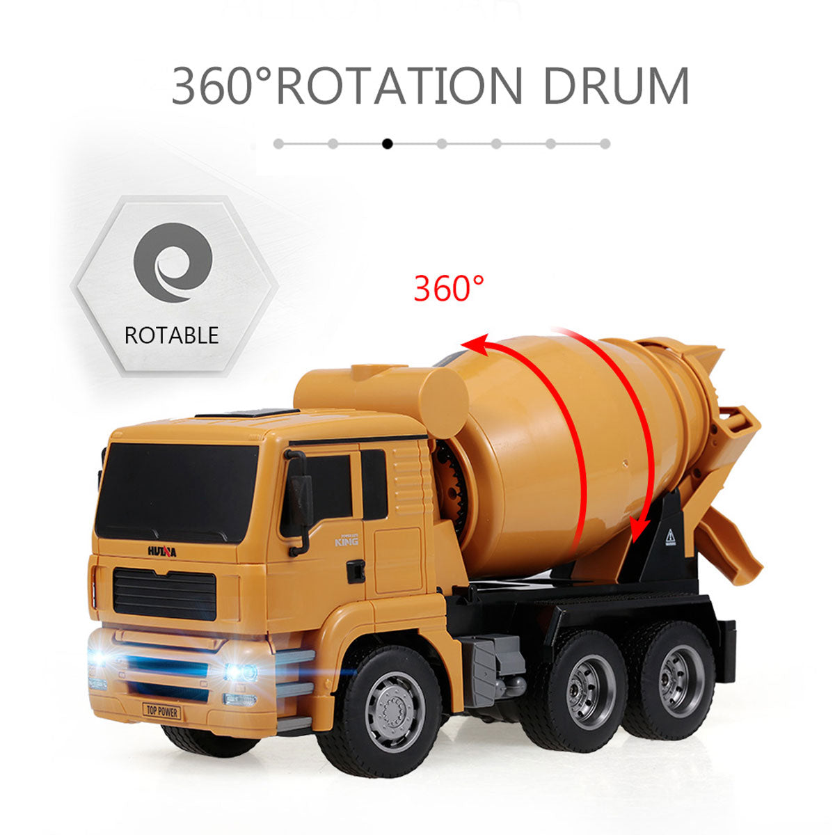 Huina 1/18 RC Engineering Construction Concrete Cement Mixer Truck Remote Control Toy Kids Gift 3