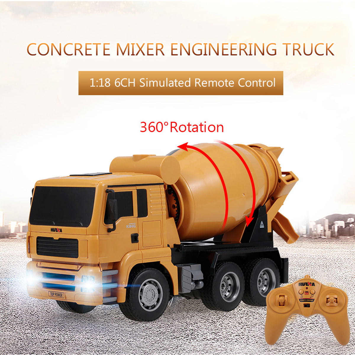 Huina 1/18 RC Engineering Construction Concrete Cement Mixer Truck Remote Control Toy Kids Gift 4