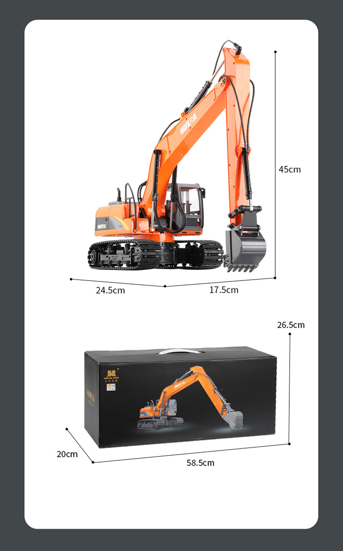 HUINA 1/14 15CH RC Alloy Long Arm Excavator Construction Engineering Vehicle Toy 9