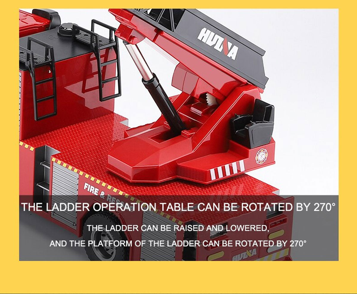 Huina 1:14 RC Fire Truck Extensible Ladder Toy Car Water Gun Construction Light Sound Gift 6