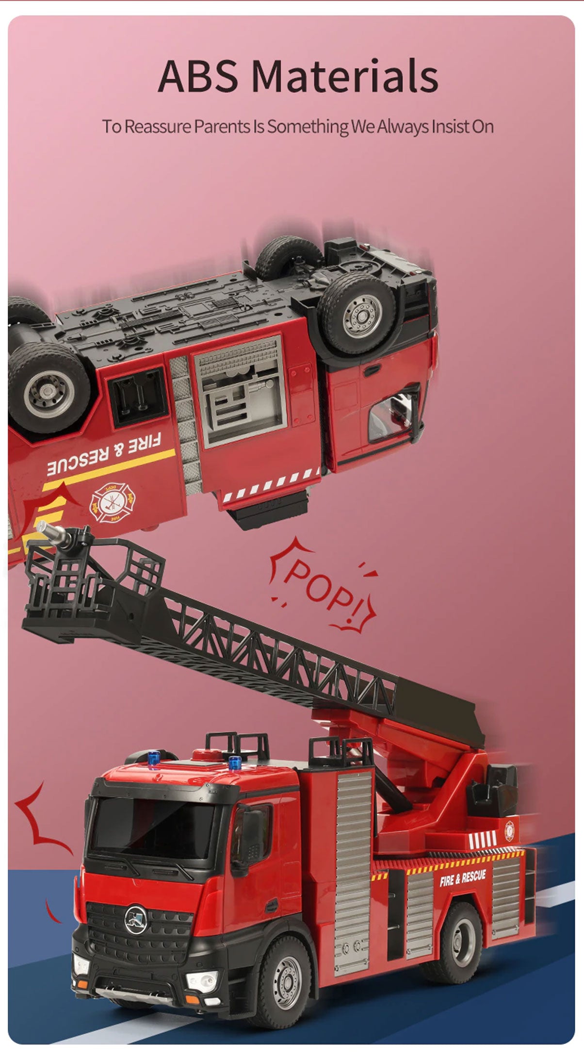 Huina 1:14 RC Fire Truck Extensible Ladder Toy Car Water Gun Construction Light Sound Gift 7