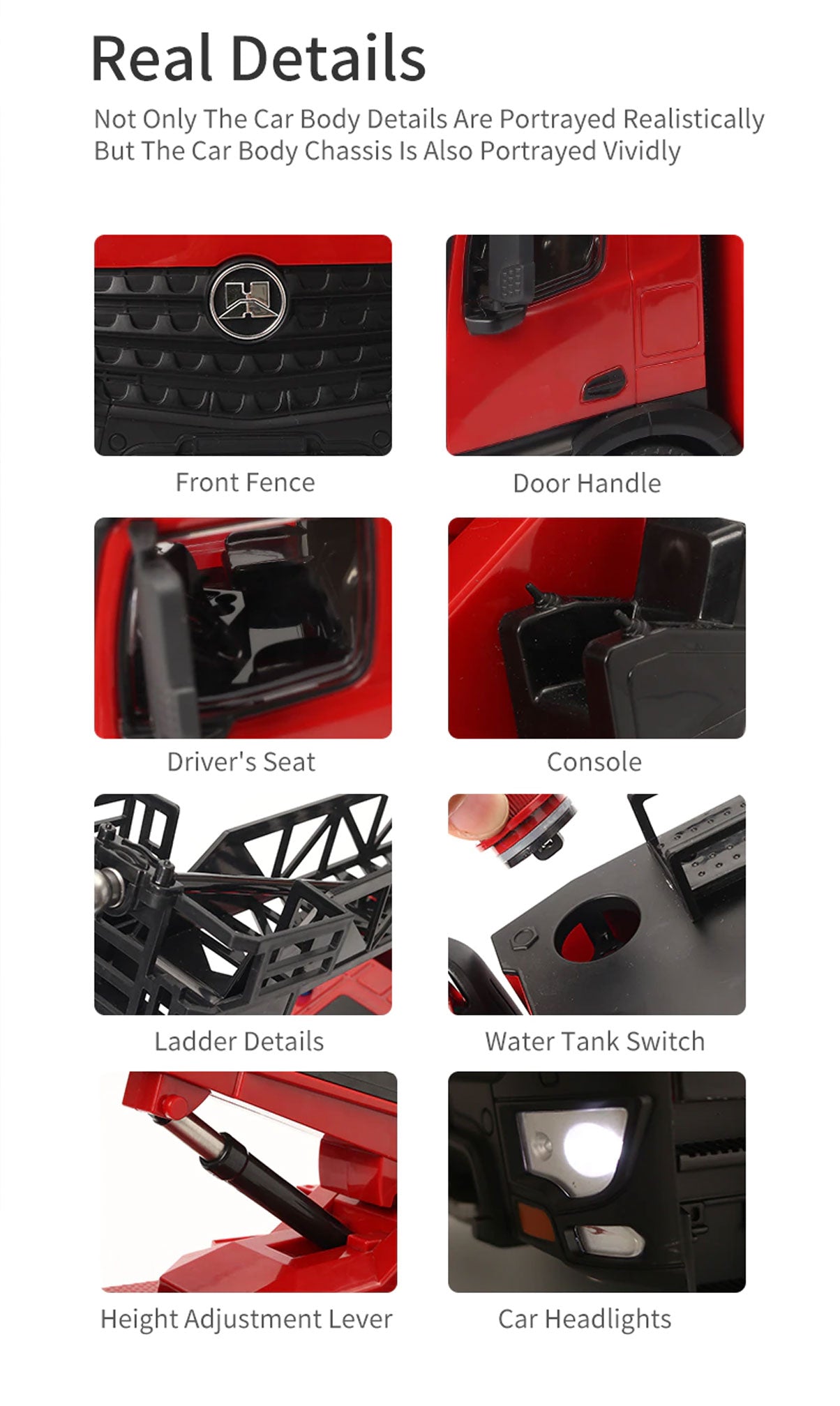 Huina 1:14 RC Fire Truck Extensible Ladder Toy Car Water Gun Construction Light Sound Gift 8
