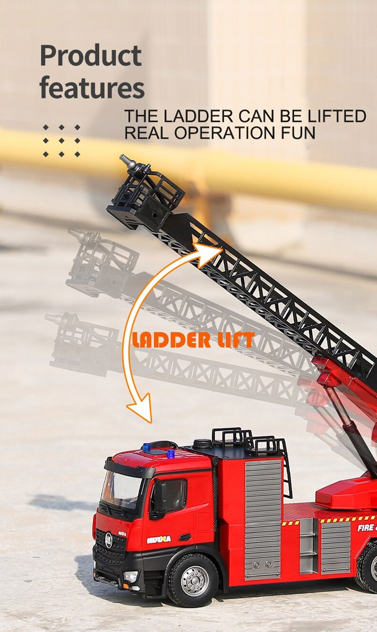 Huina 1:14 RC Fire Truck Extensible Ladder Toy Car Water Gun Construction Light Sound Gift 9