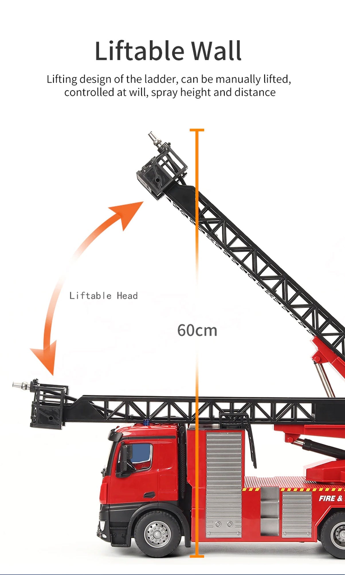 Huina 1:14 RC Fire Truck Extensible Ladder Toy Car Water Gun Construction Light Sound Gift 13