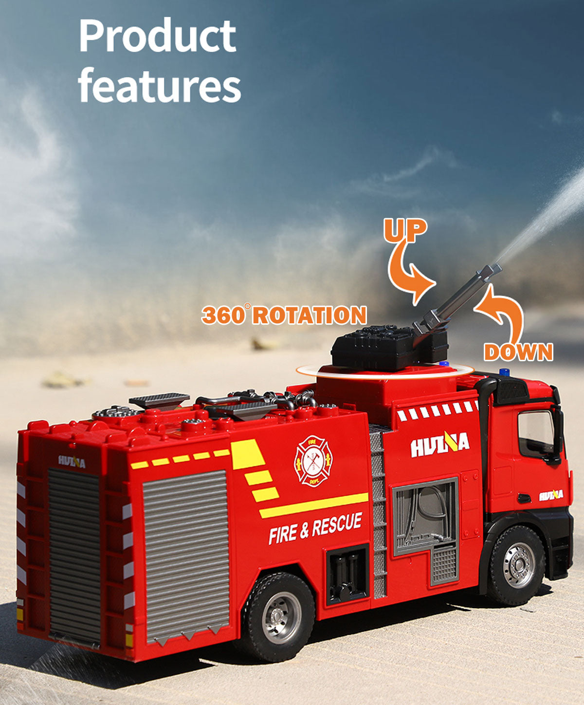 Huina 1:14 RC Fire Truck Toy Car Water Cannon Gun Construction Kids Toy 3