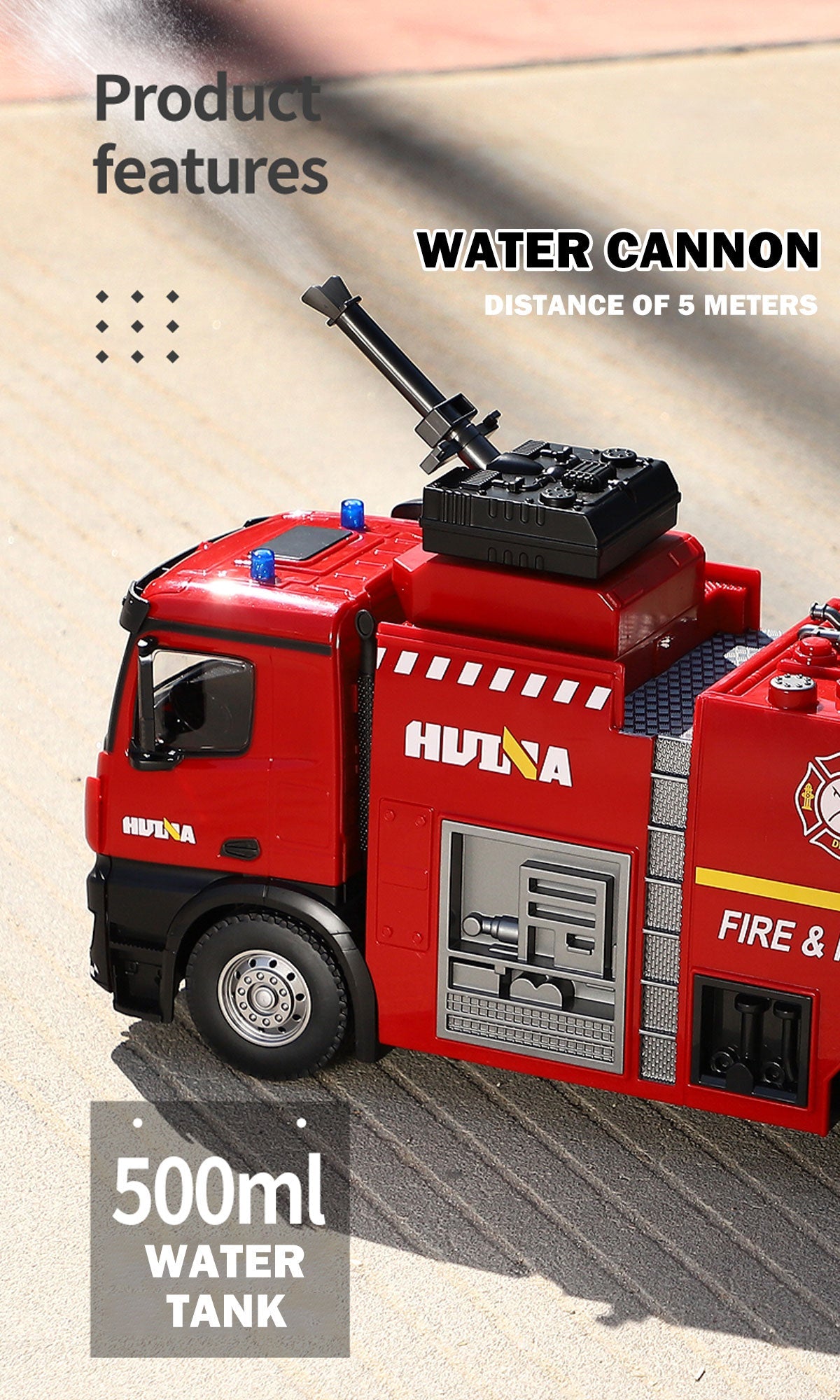Huina 1:14 RC Fire Truck Toy Car Water Cannon Gun Construction Kids Toy 4