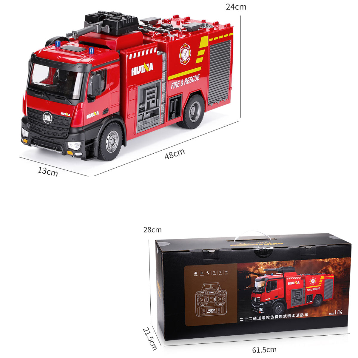 Huina 1:14 RC Fire Truck Toy Car Water Cannon Gun Construction Kids Toy 9