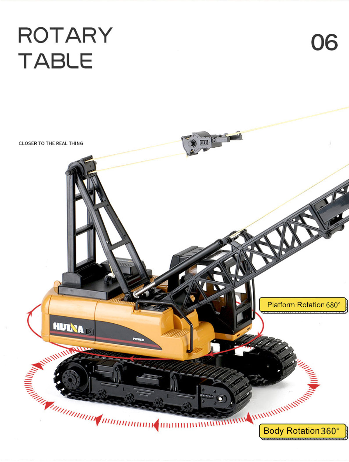 Huina RC CRANE 1:14 2.4Ghz Construction Tower Excavator Truck Toy Kids Boys Gift 8