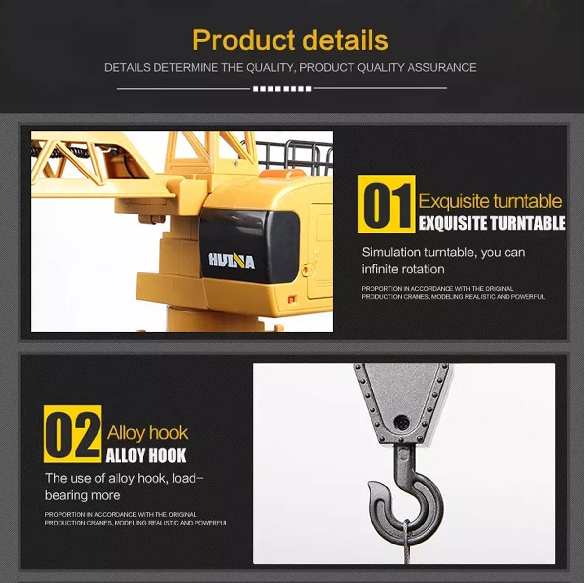HUINA 1/14 12CH RC Alloy Tower Crane Engineering Construction Vehicle Toy Kids Car 7