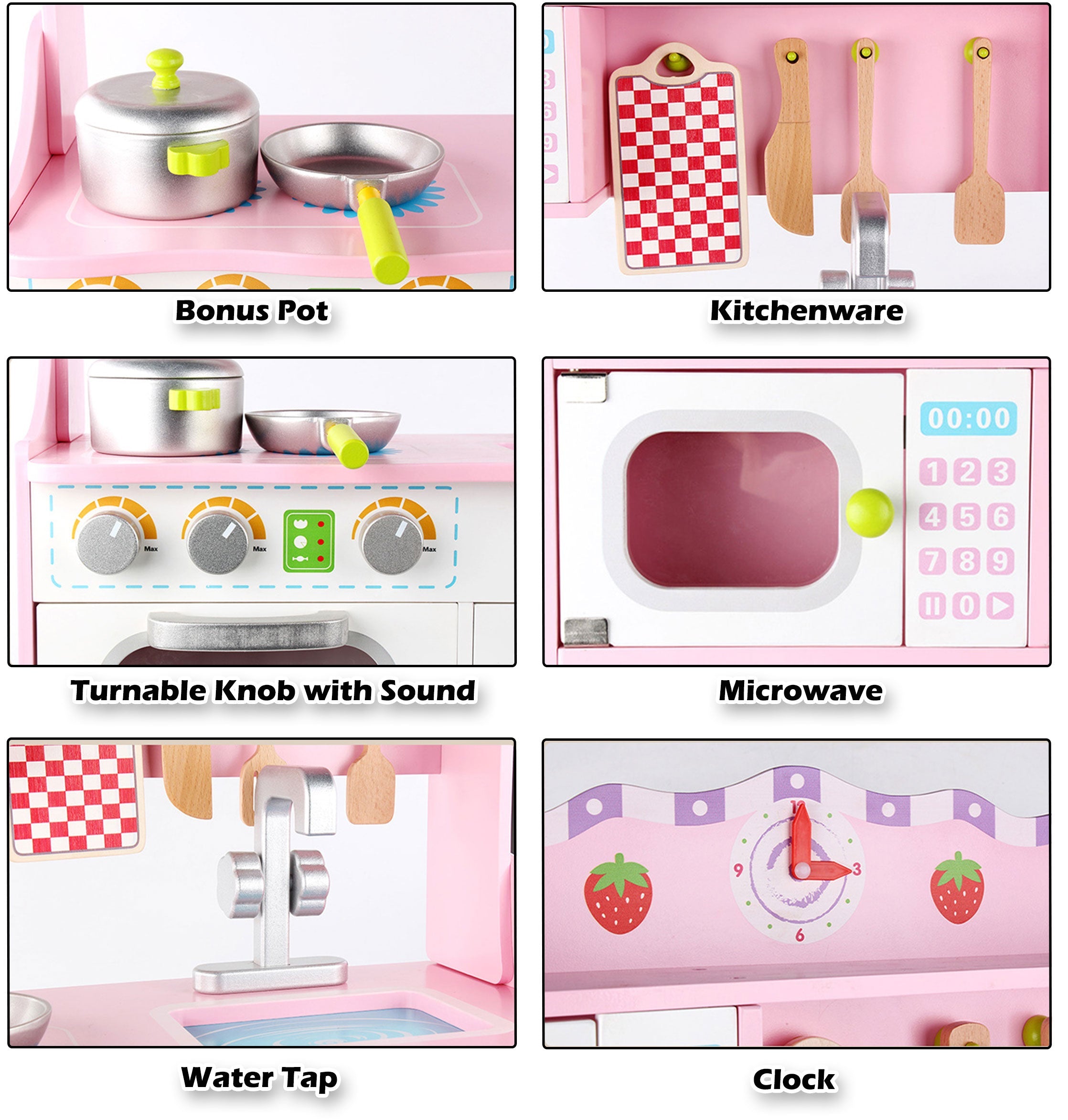 Kids Wooden Kitchen Pretend Play Set Toy Toddlers Children Cooking Food Cookware 3