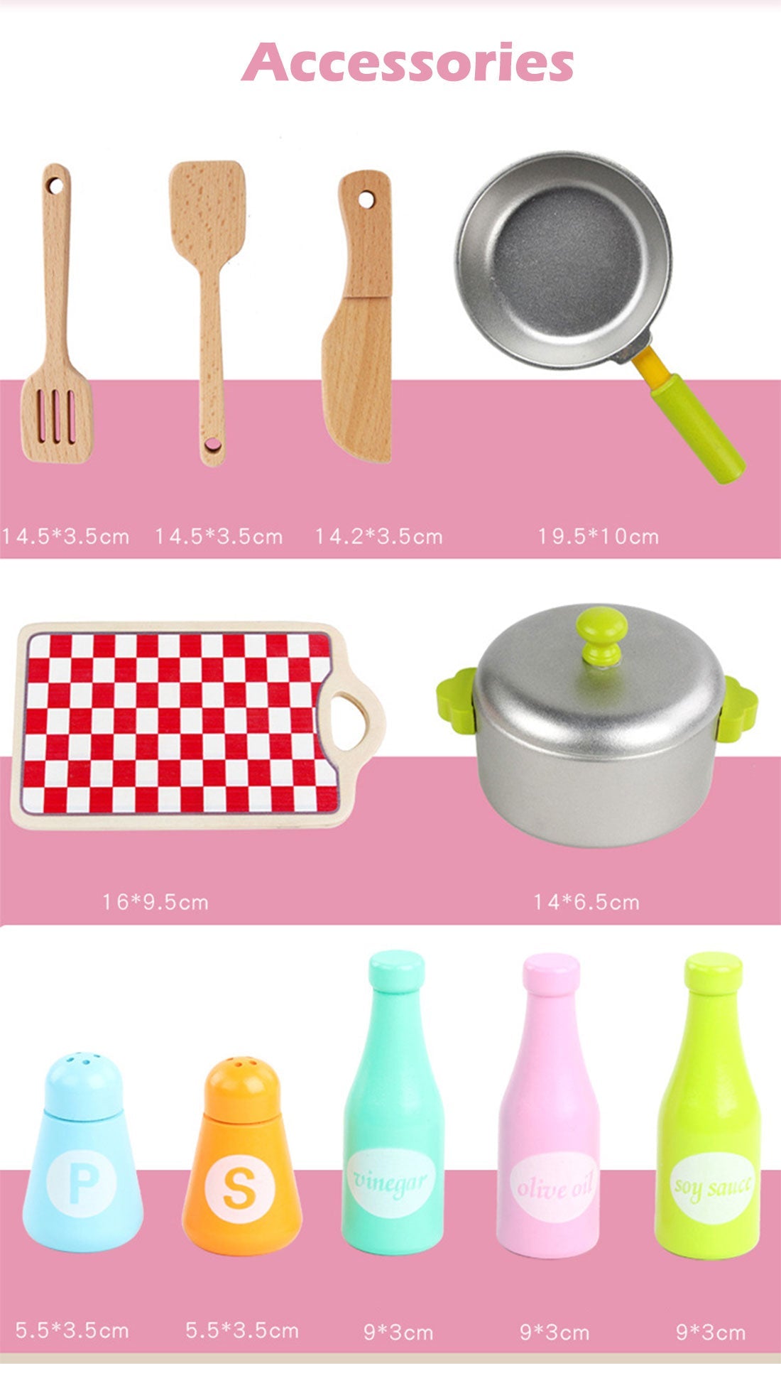 Kids Wooden Kitchen Pretend Play Set Toy Toddlers Children Cooking Food Cookware 4