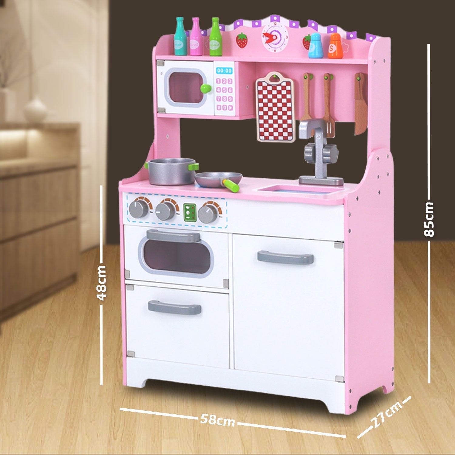 Kids Wooden Kitchen Pretend Play Set Toy Toddlers Children Cooking Food Cookware 6