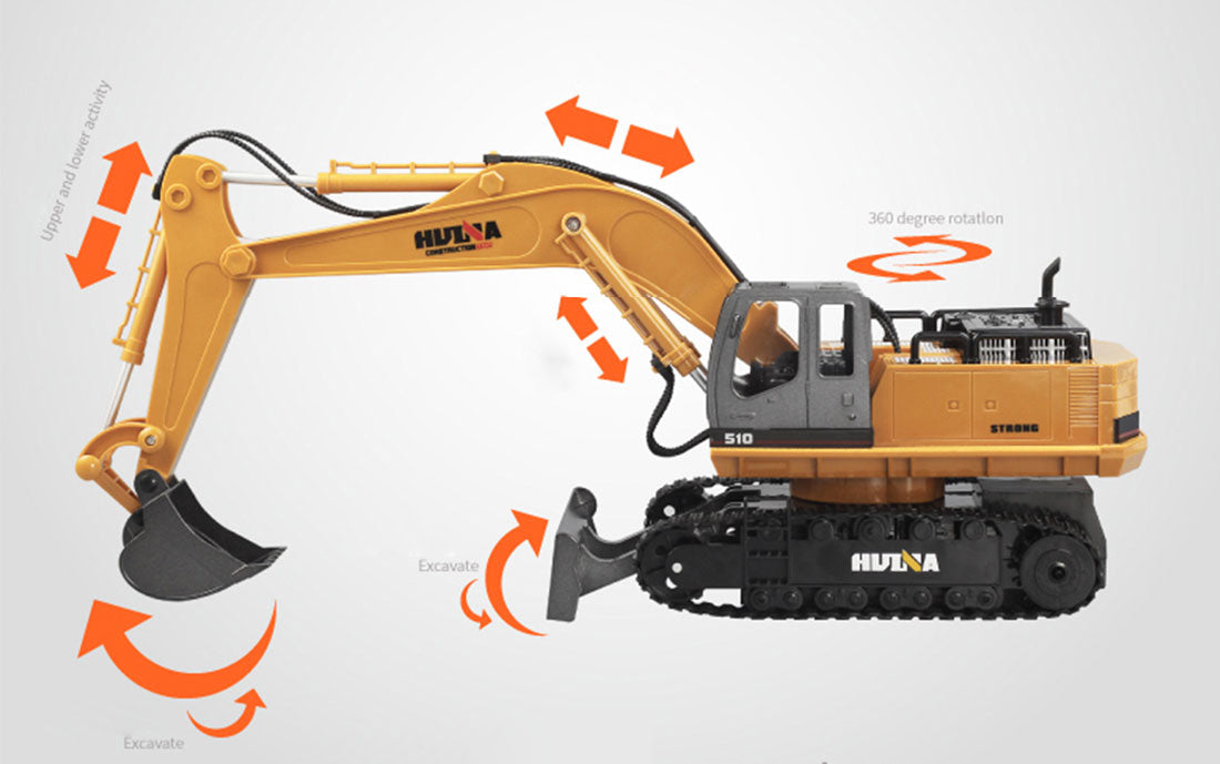 HUINA 1/16 11CH RC Alloy Excavator Construction Engineering Digger Vehicle Toy 4