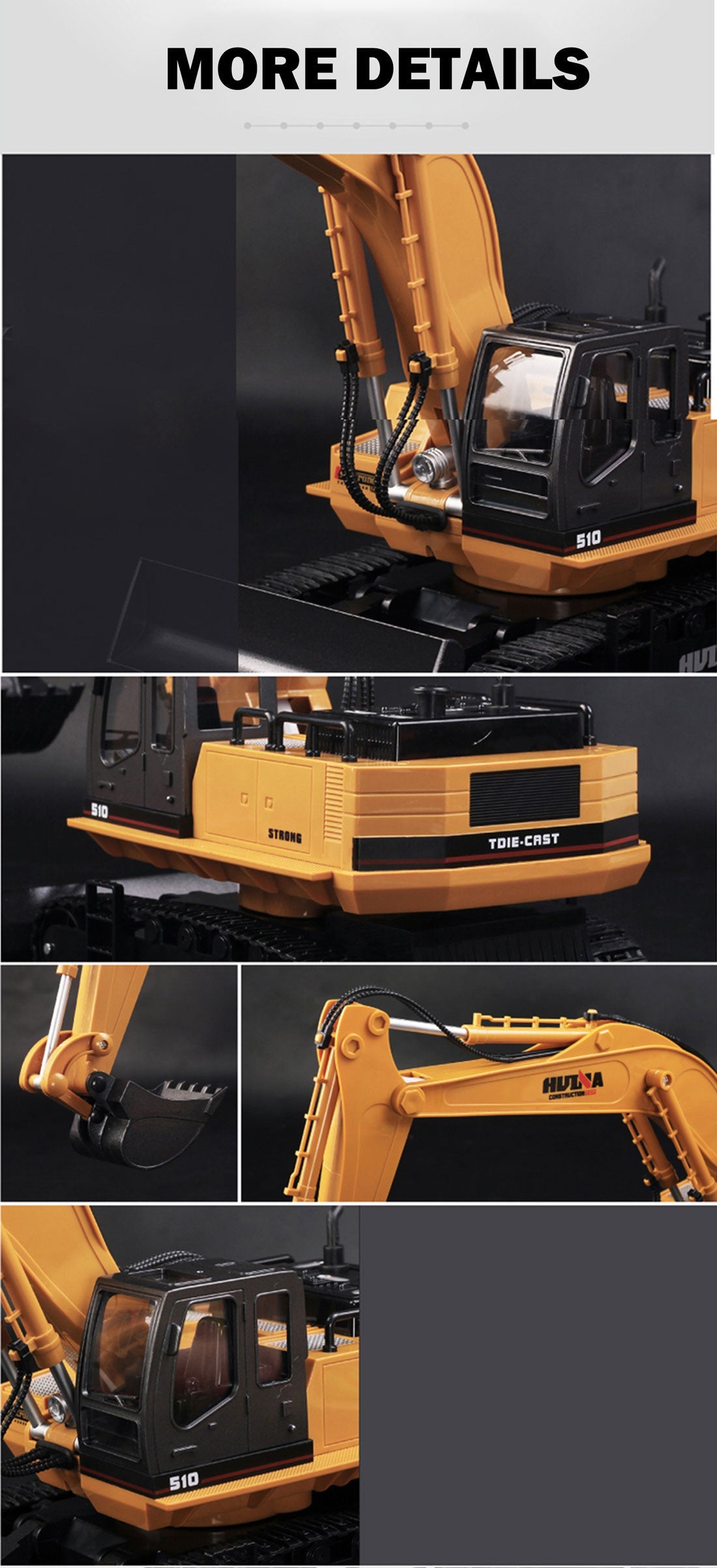 HUINA 1/16 11CH RC Alloy Excavator Construction Engineering Digger Vehicle Toy 5
