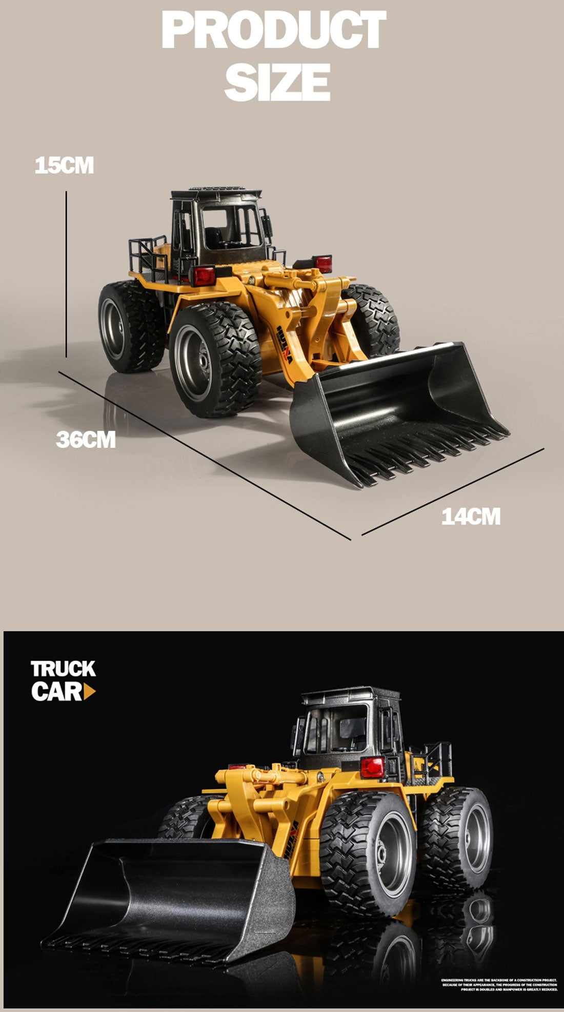 HUINA 1/18 6CH RC Alloy Construction Loader Bulldozer Engineering Vehicle Toy 12