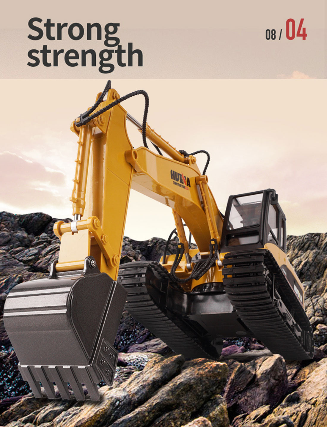 HUINA 1/14 15CH RC Alloy Excavator Construction Engineering Vehicle Digger Toy Gift 6