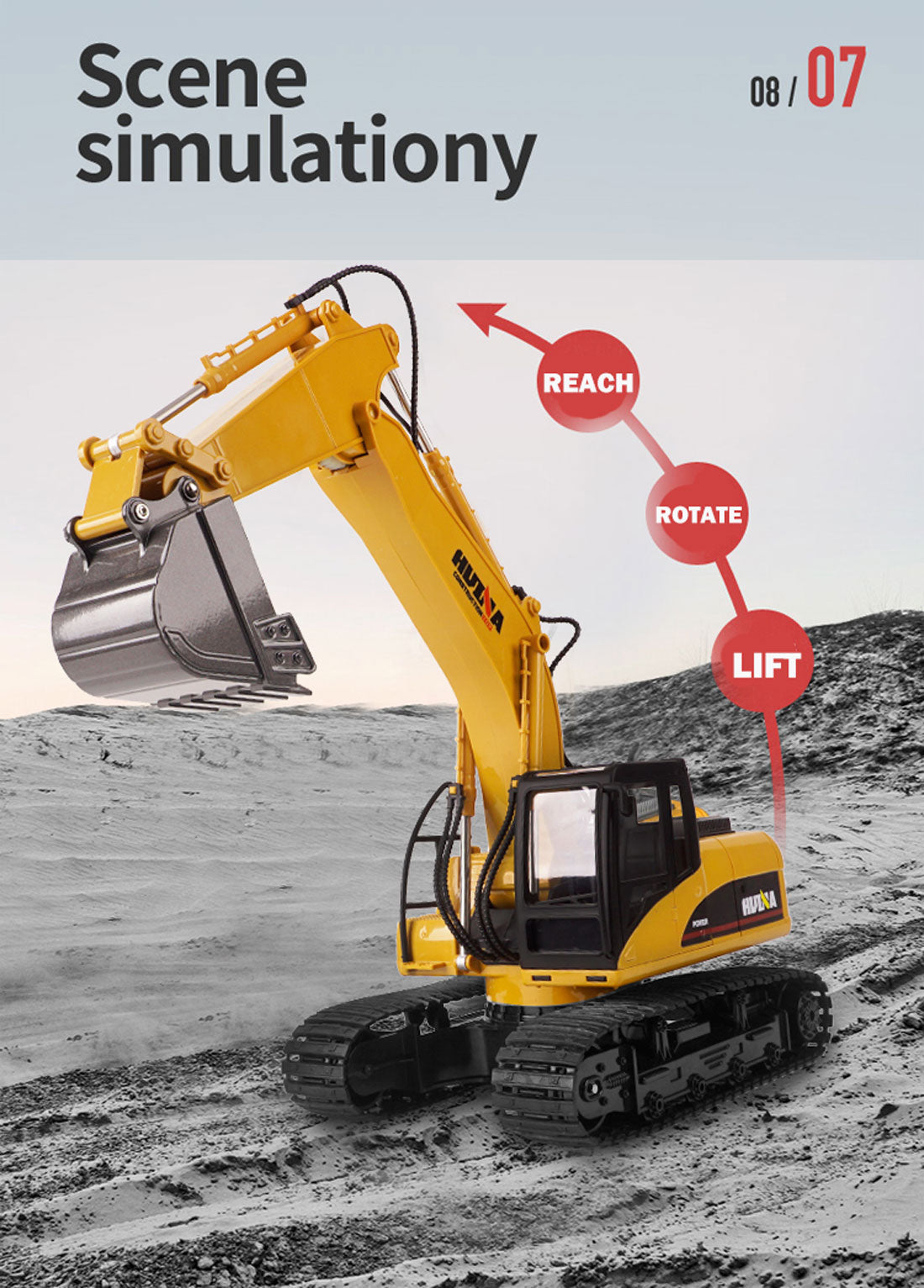 HUINA 1/14 15CH RC Alloy Excavator Construction Engineering Vehicle Digger Toy Gift 9