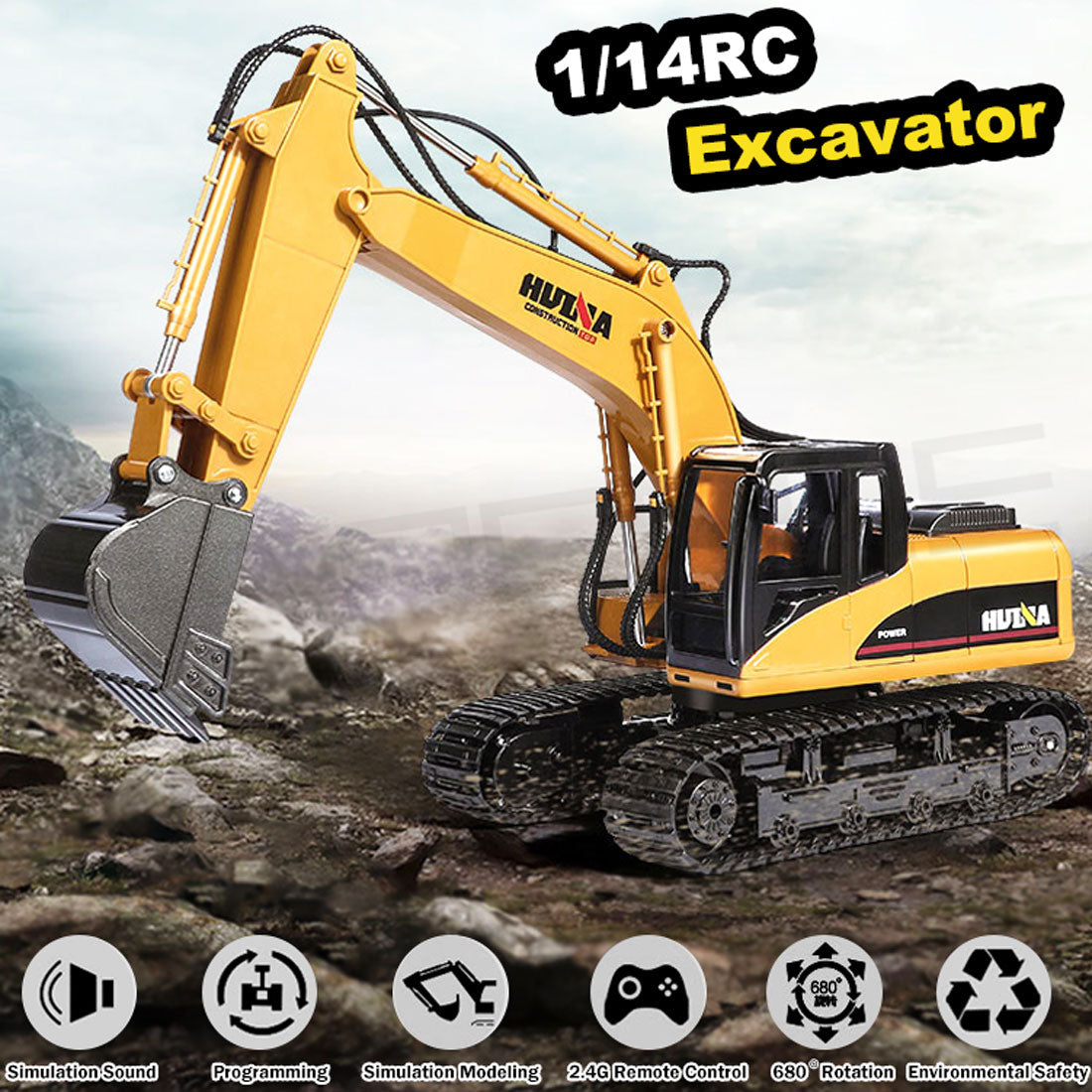 HUINA 1/14 15CH RC Alloy Excavator Construction Engineering Vehicle Digger Toy Gift 12