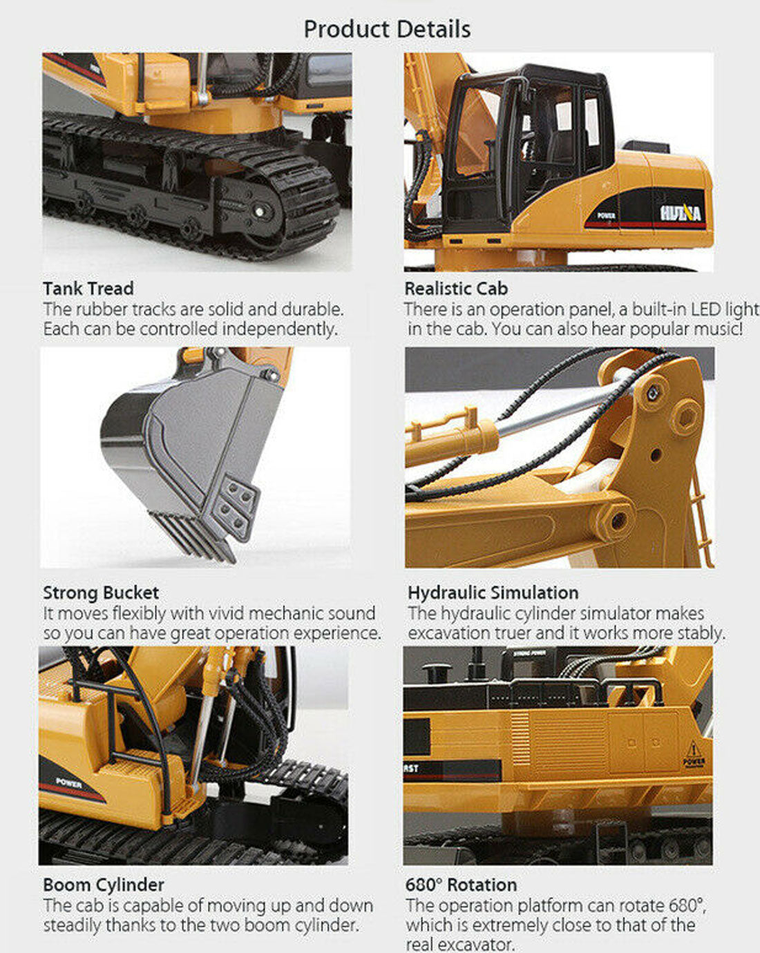 HUINA 1/14 15CH RC Alloy Excavator Construction Engineering Vehicle Digger Toy Gift 14