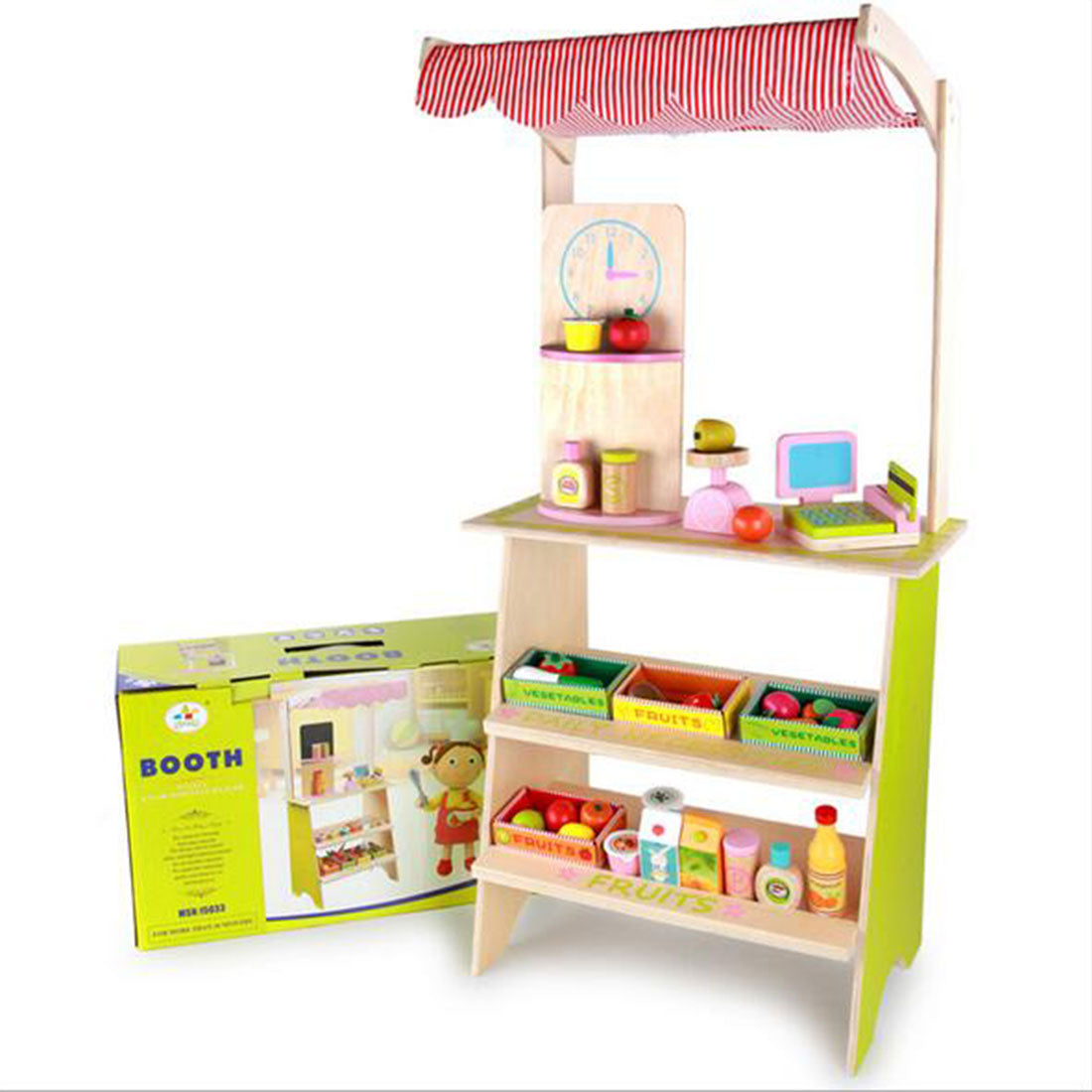 Kids Wooden Toy Pretend Play Marketplace Stand Fruit Veg Shop Stall Supermarket 5