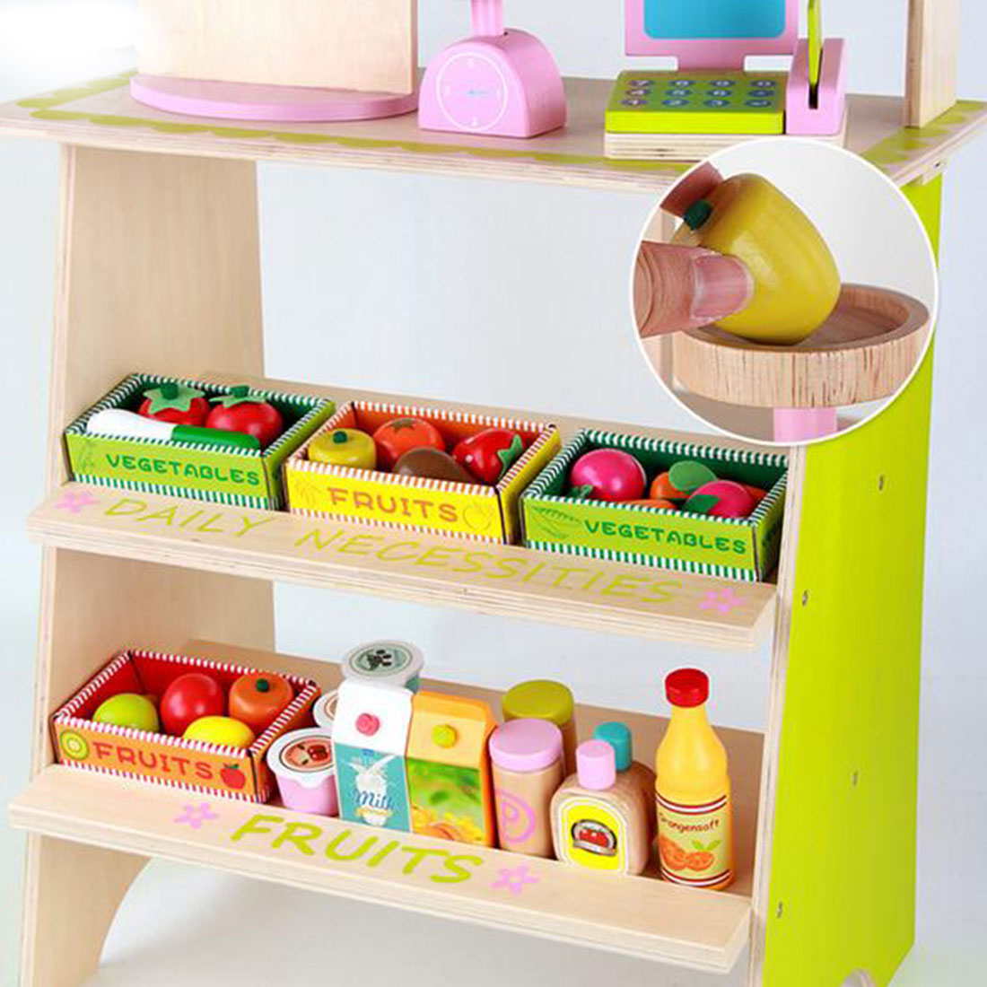 Kids Wooden Toy Pretend Play Marketplace Stand Fruit Veg Shop Stall Supermarket 6