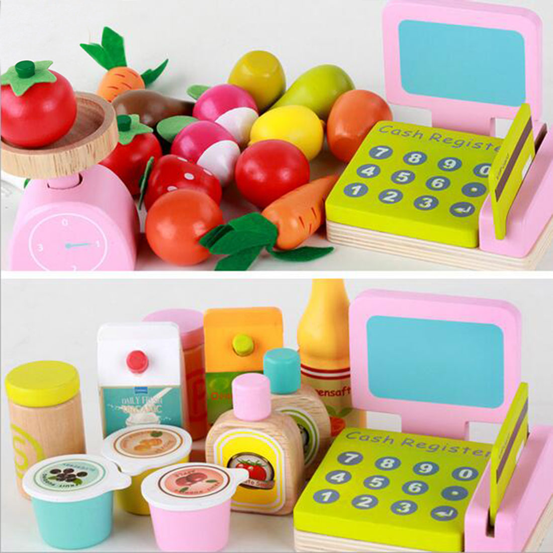 Kids Wooden Toy Pretend Play Marketplace Stand Fruit Veg Shop Stall Supermarket 7
