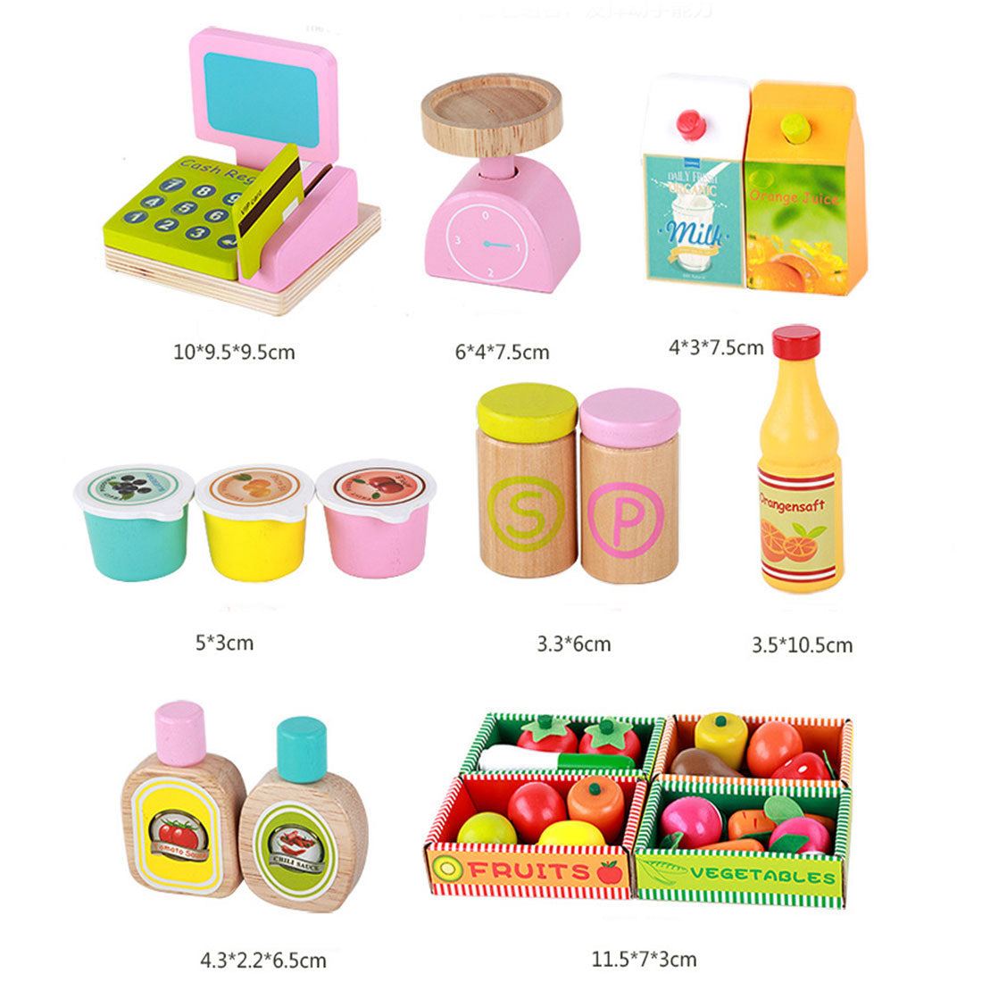 Kids Wooden Toy Pretend Play Marketplace Stand Fruit Veg Shop Stall Supermarket 8
