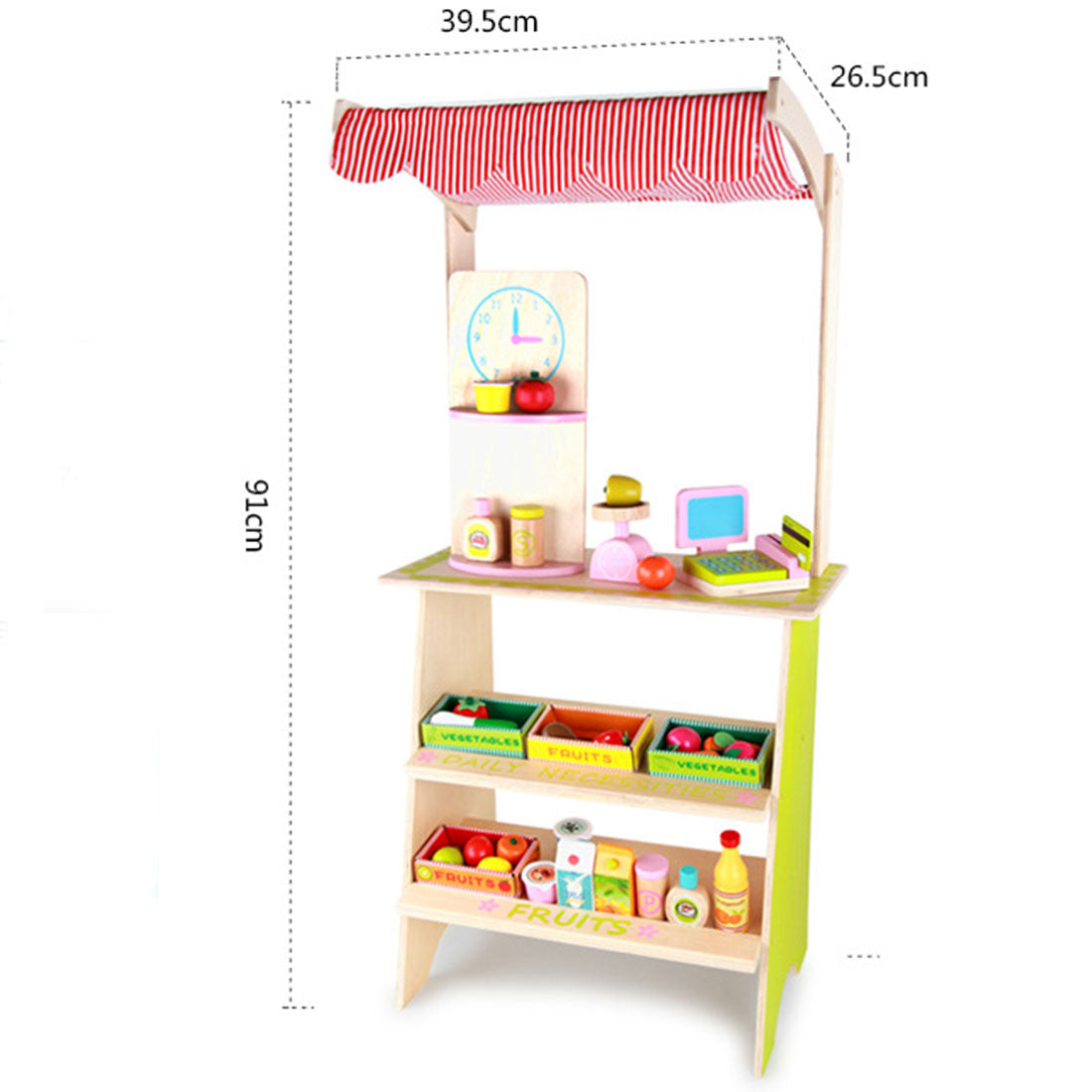 Kids Wooden Toy Pretend Play Marketplace Stand Fruit Veg Shop Stall Supermarket 9