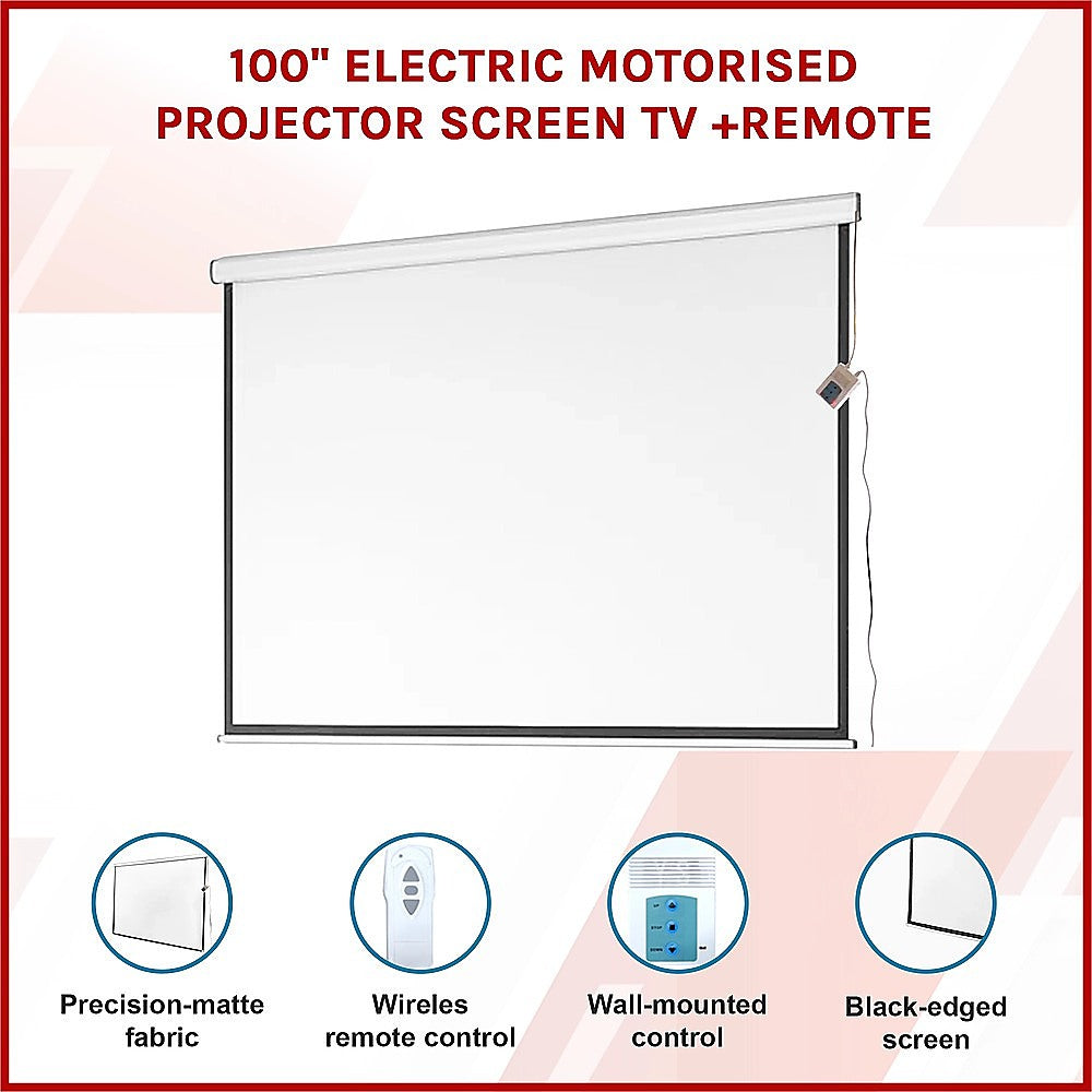 100" Electric Motorised Projector Screen TV +Remote 3
