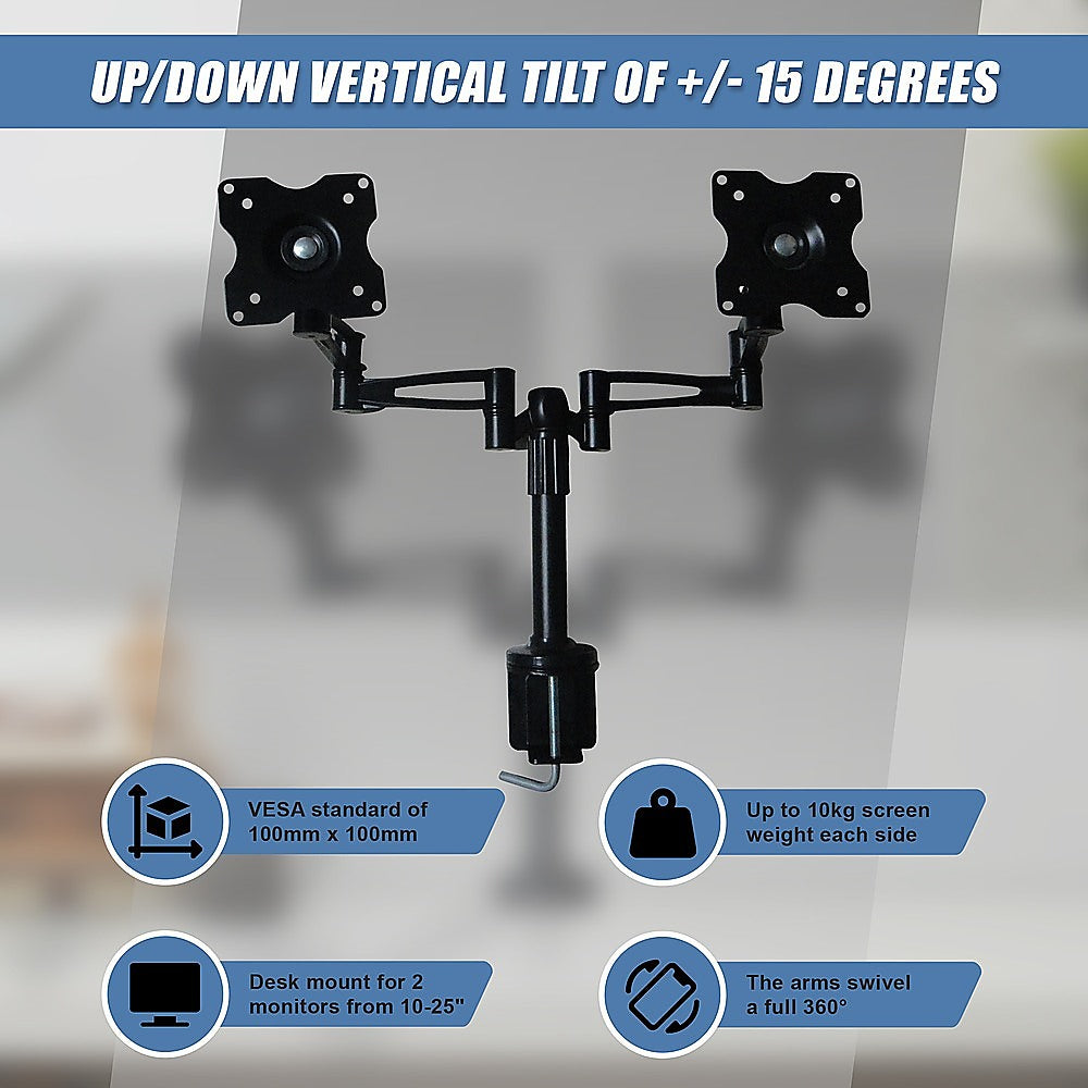 Two-Screen 10-25" Desk Monitor TV Plasma LED LCD Work Mount 7