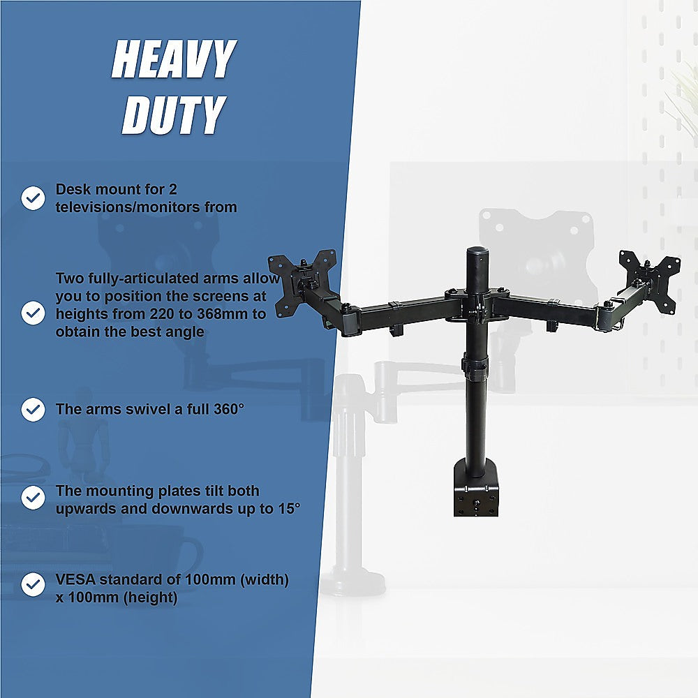 Two-Screen 10-25" Desk Monitor TV Plasma LED LCD Work Mount 8