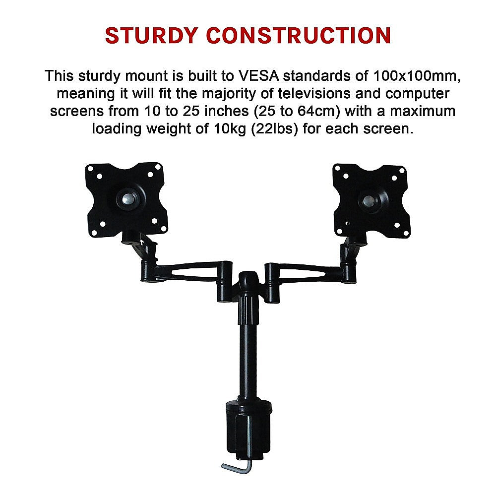 Two-Screen 10-25" Desk Monitor TV Plasma LED LCD Work Mount 9