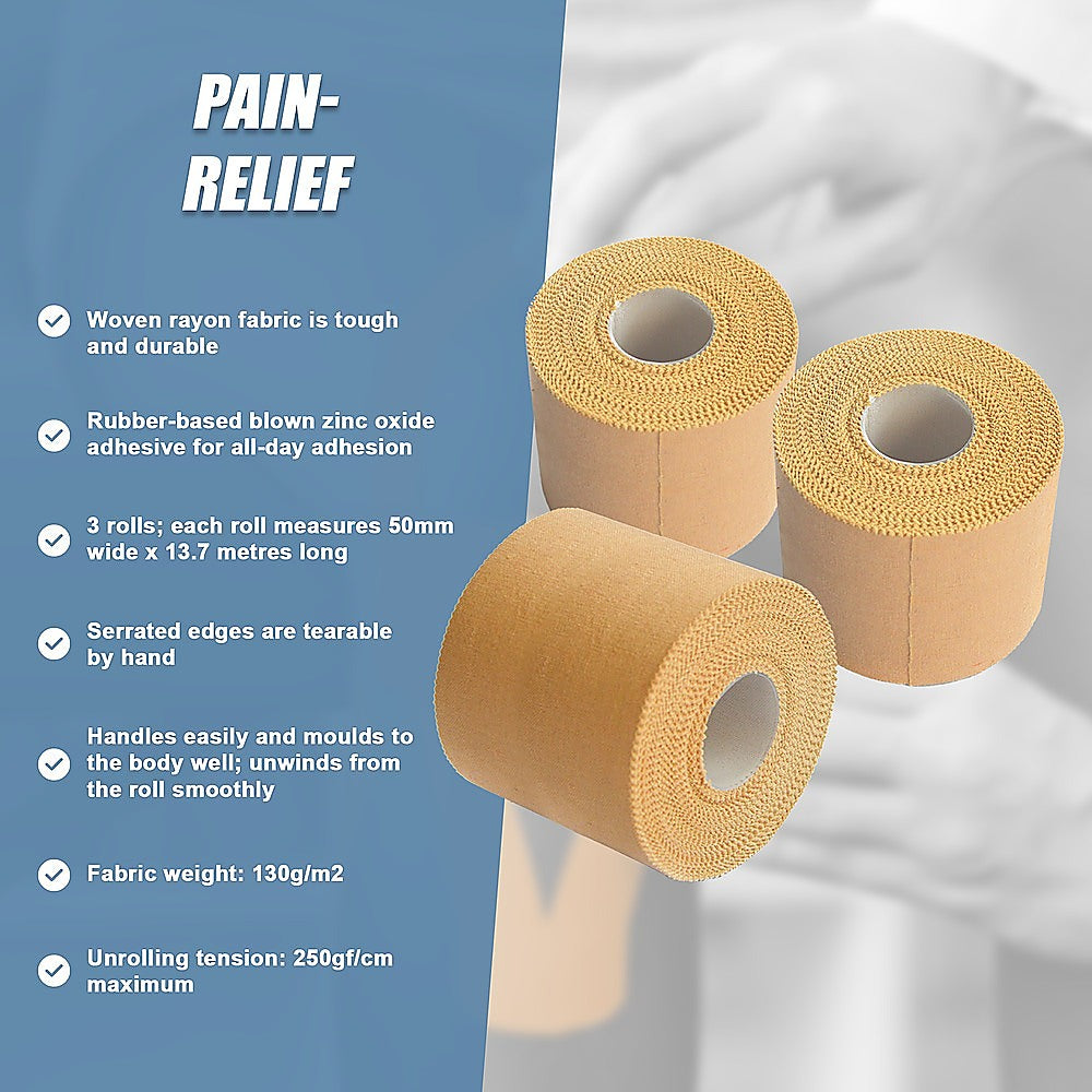 Premium Rigid Sports Strapping Tape - 3 Rolls of 50mm X 13.7M 10