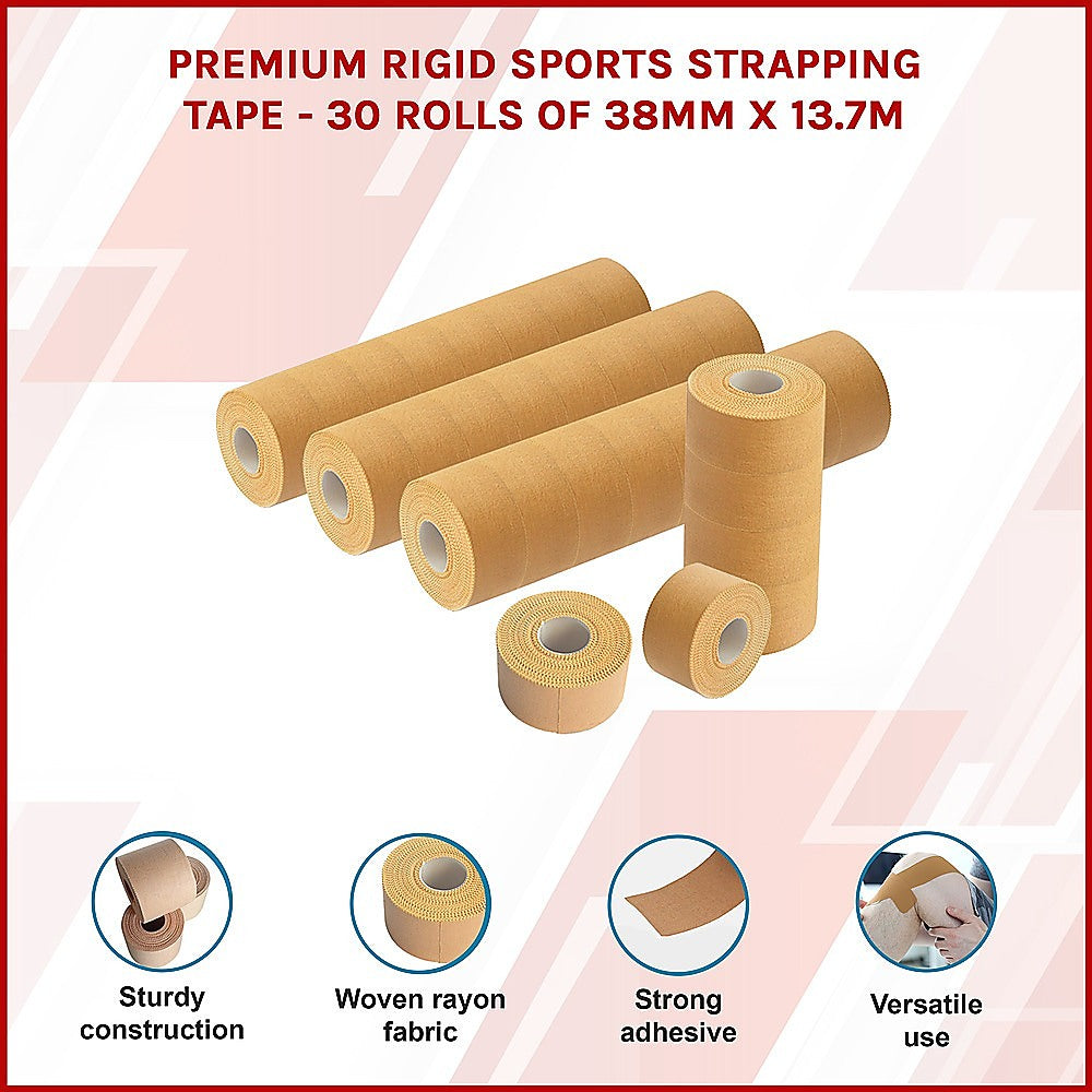 Premium Rigid Sports Strapping Tape - 30 Rolls of 38mm X 13.7M 3